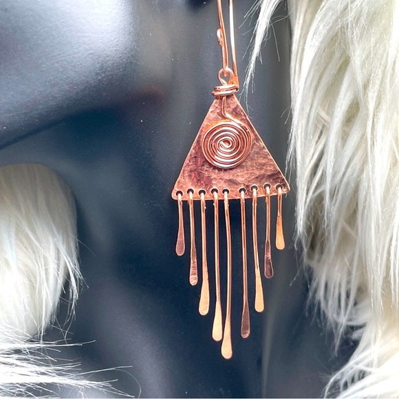 CCO REDUCED Artisan Designed Copper Fringe Dangle Fall Wardrobe Earrings - Picture 6 of 10